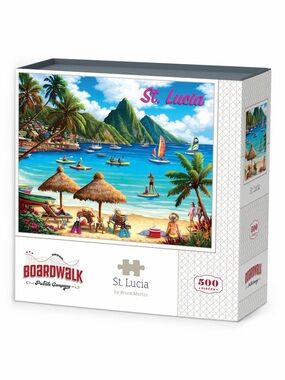Boardwalk Iconic Places St. Lucia 500-Piece Jigsaw Puzzle - Colorful Beach Scene
